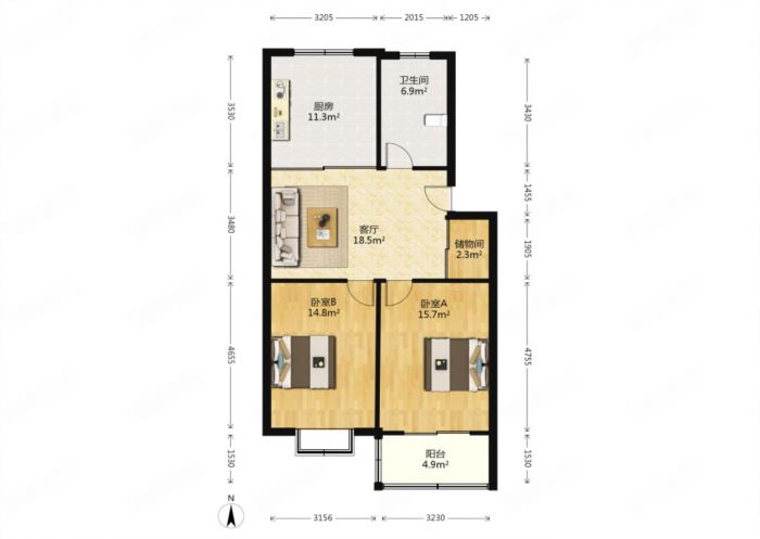 五山花苑 2室1厅1卫 89.00m&sup2;