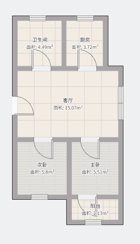 白家园 2室1厅1卫 66m&sup2;