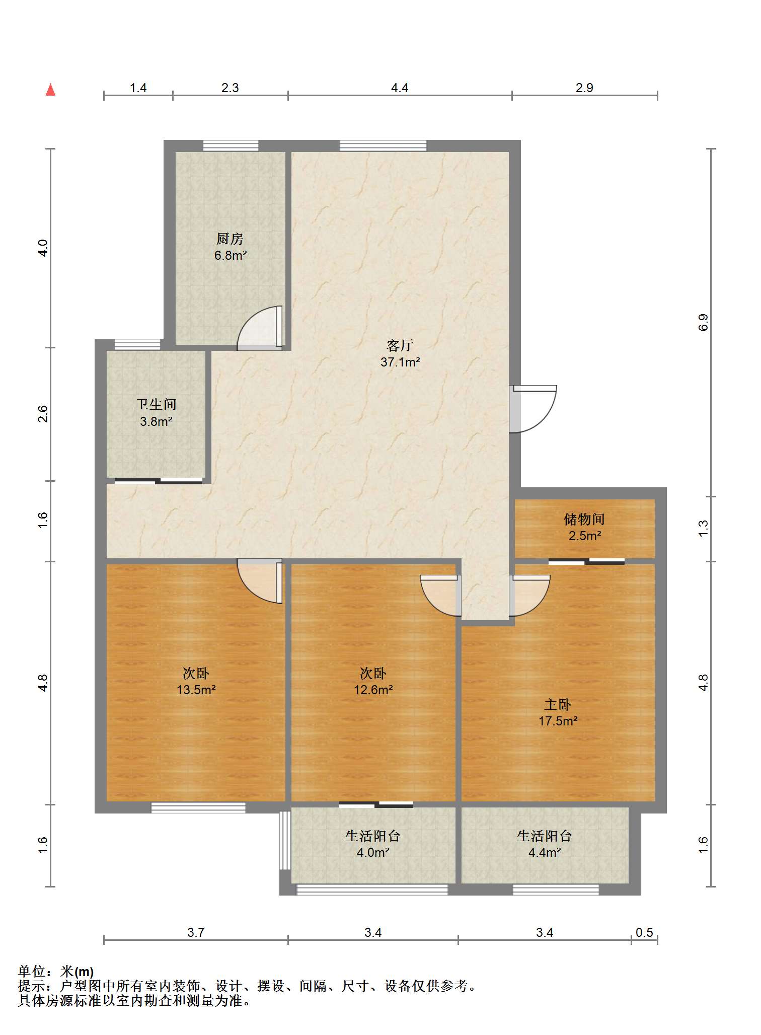 锦安花园一期 3室2厅1卫 122m&sup2;