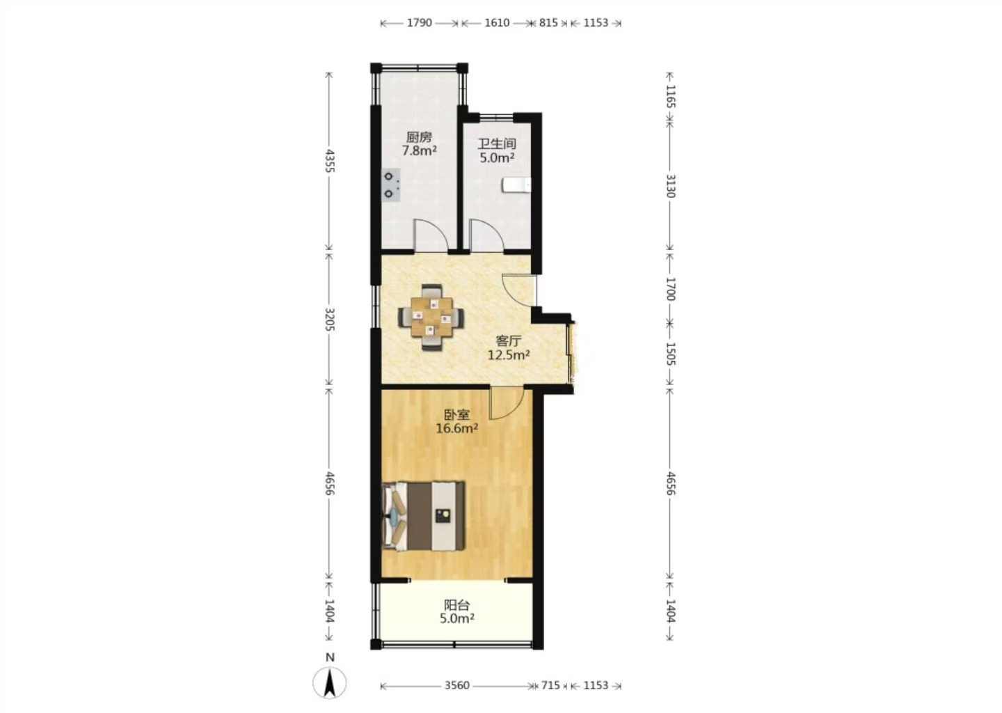 新港花苑 1室1厅1卫 60m&sup2;