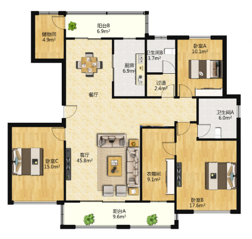 德诚翠湖湾 4室2厅2卫 163m&sup2;