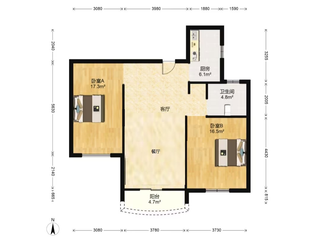 中南世纪花城一期 2室2厅1卫 102m&sup2;