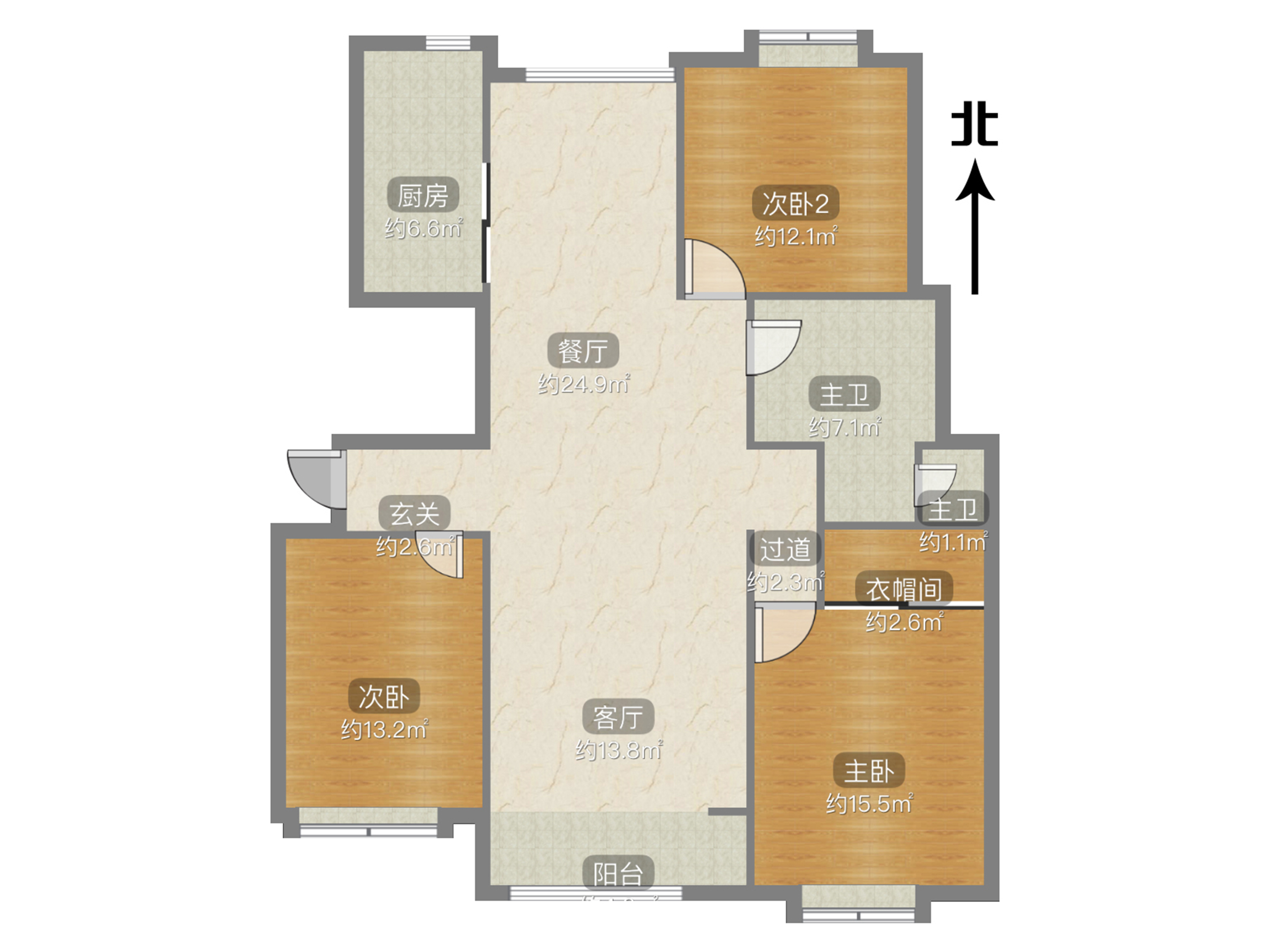 濠滨花园 3室2厅1卫 128.00m&sup2;