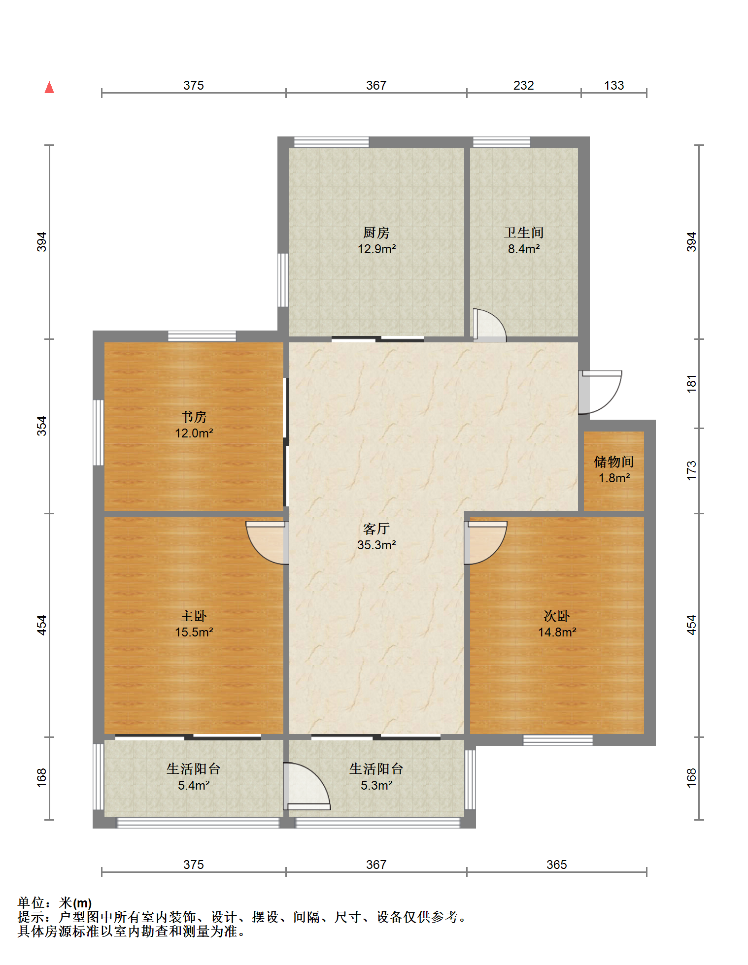 濠西园华迪小区 3室2厅1卫 122.89m&sup2;