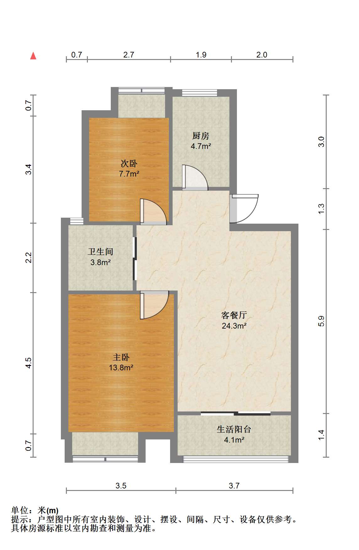 苏建阳光新城 2室2厅1卫 90m&sup2;