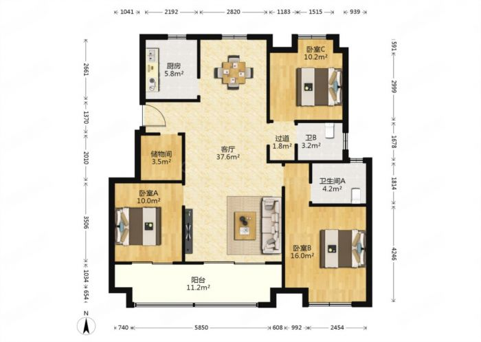 新城香溢紫郡 3室2厅2卫 120m&sup2;