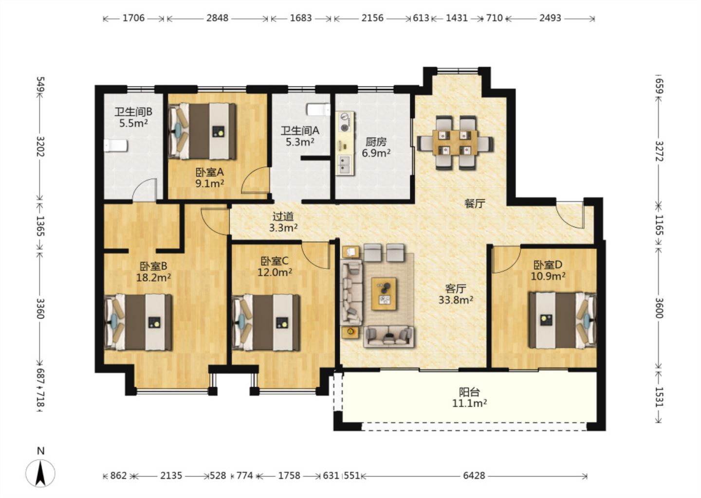 融创盛和九里桃源 4室2厅2卫 143.53m&sup2;
