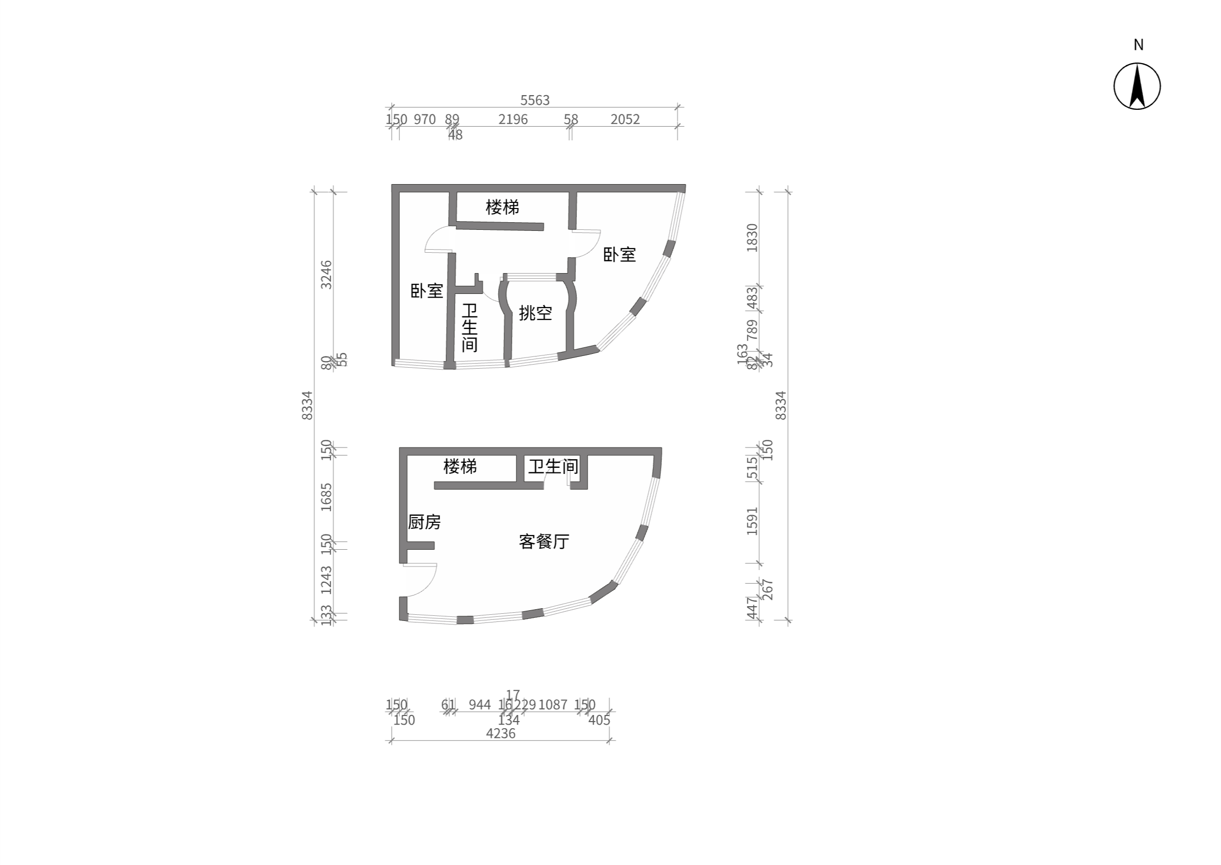 中南世纪城北区 2室2厅2卫 54m²