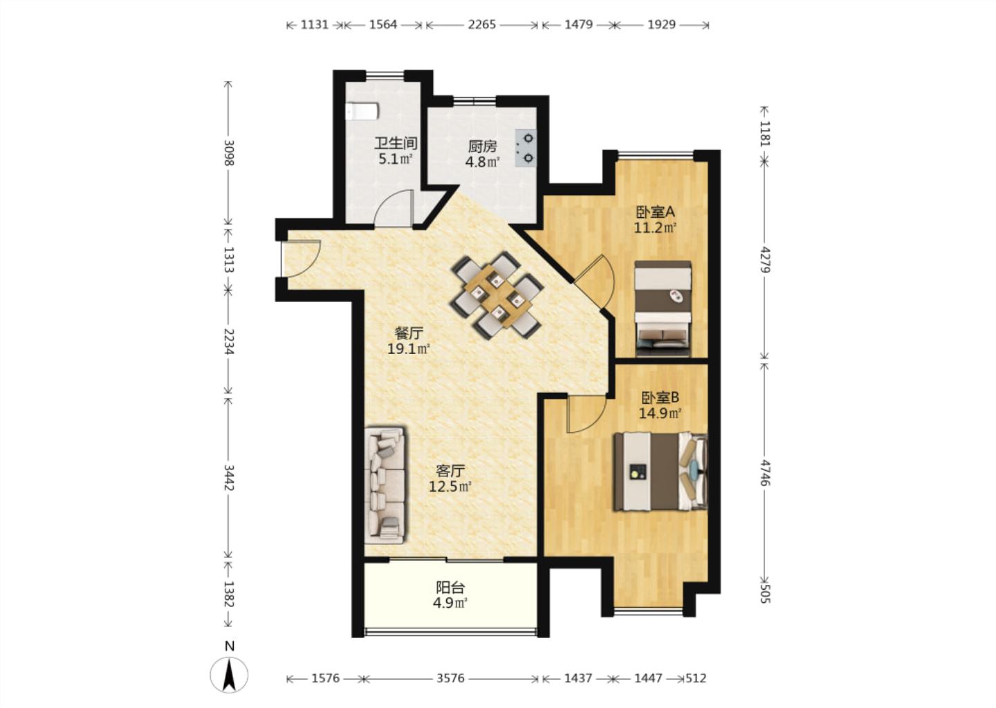 景华城 2室1厅1卫 98.35m²