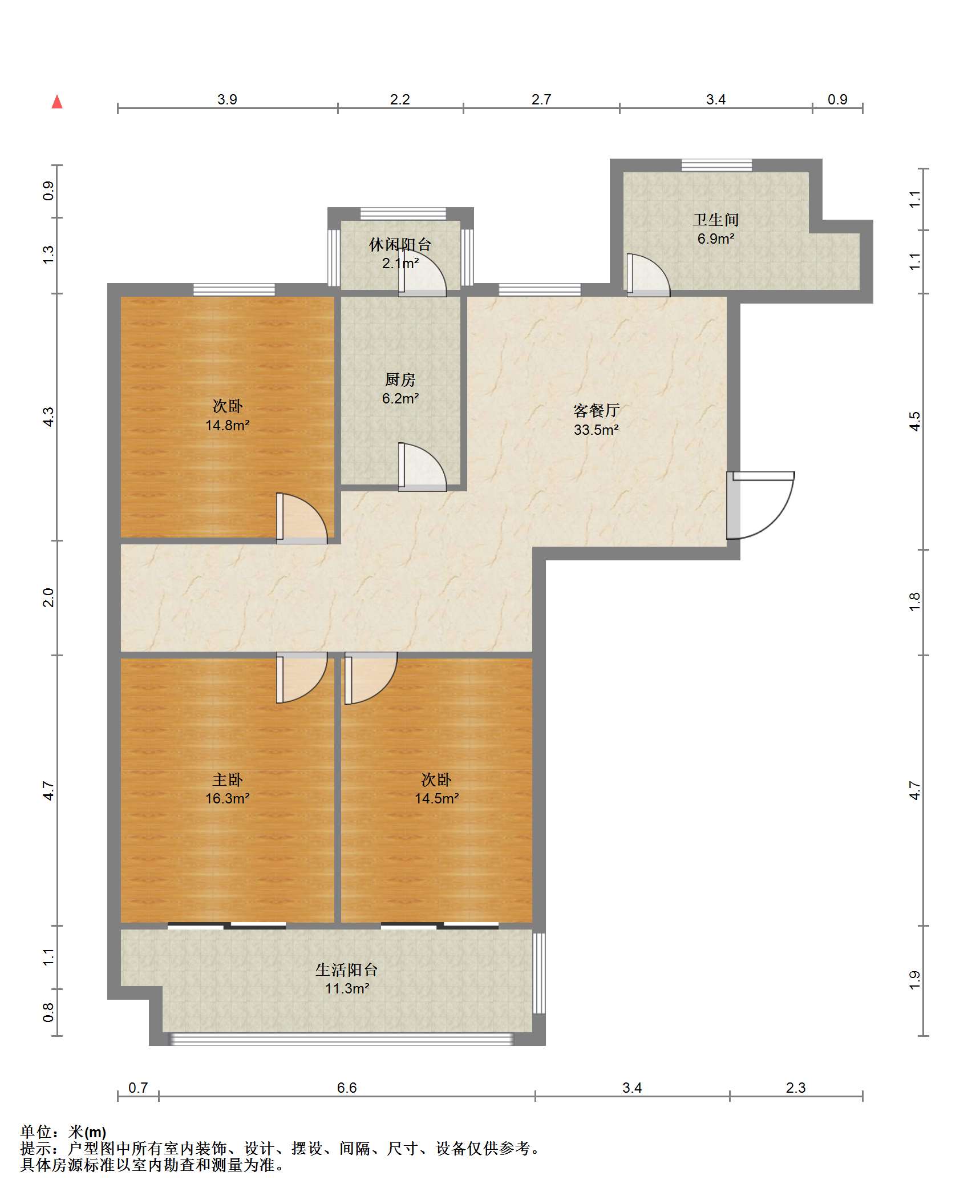 盛唐公寓 3室2厅1卫 129m&sup2;