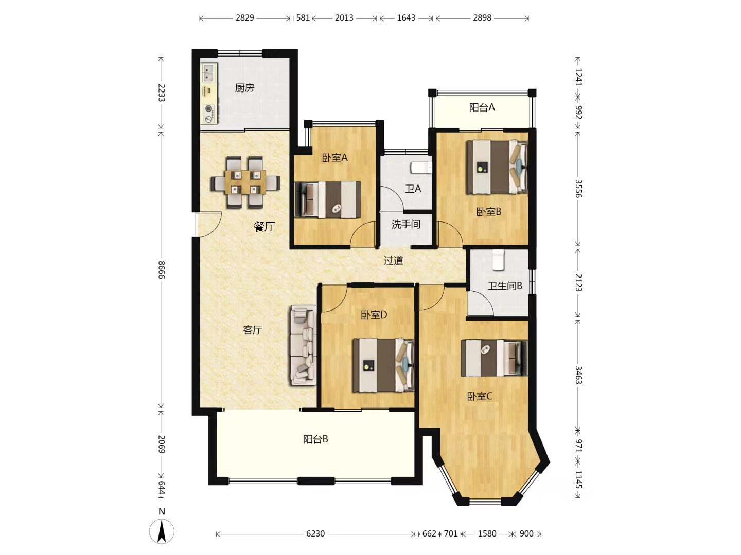 中南世纪花城三期 4室2厅2卫 146.78m&sup2;