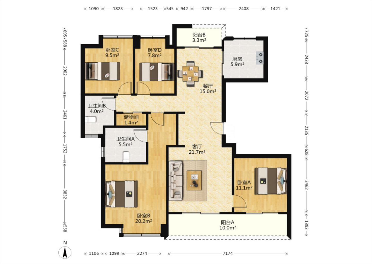 绿城沁园 4室2厅2卫 143m&sup2;
