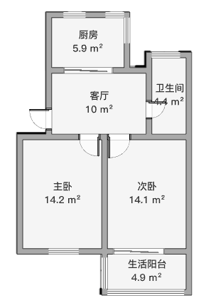 白家园 2室1厅1卫 64.00m&sup2;