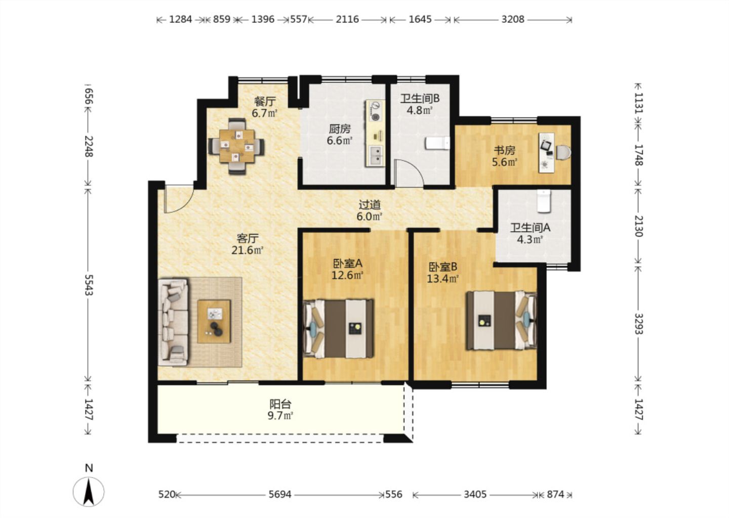 崇川星光域 3室2厅2卫 123m&sup2;