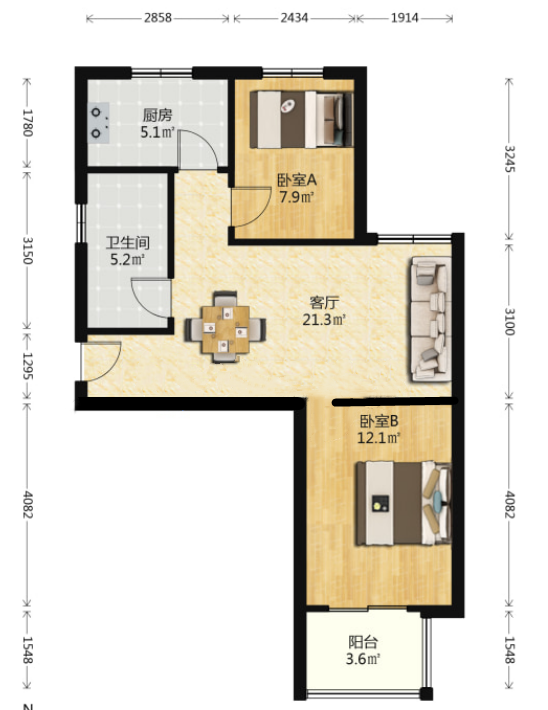 惠泽苑 2室2厅1卫 77.92m&sup2;