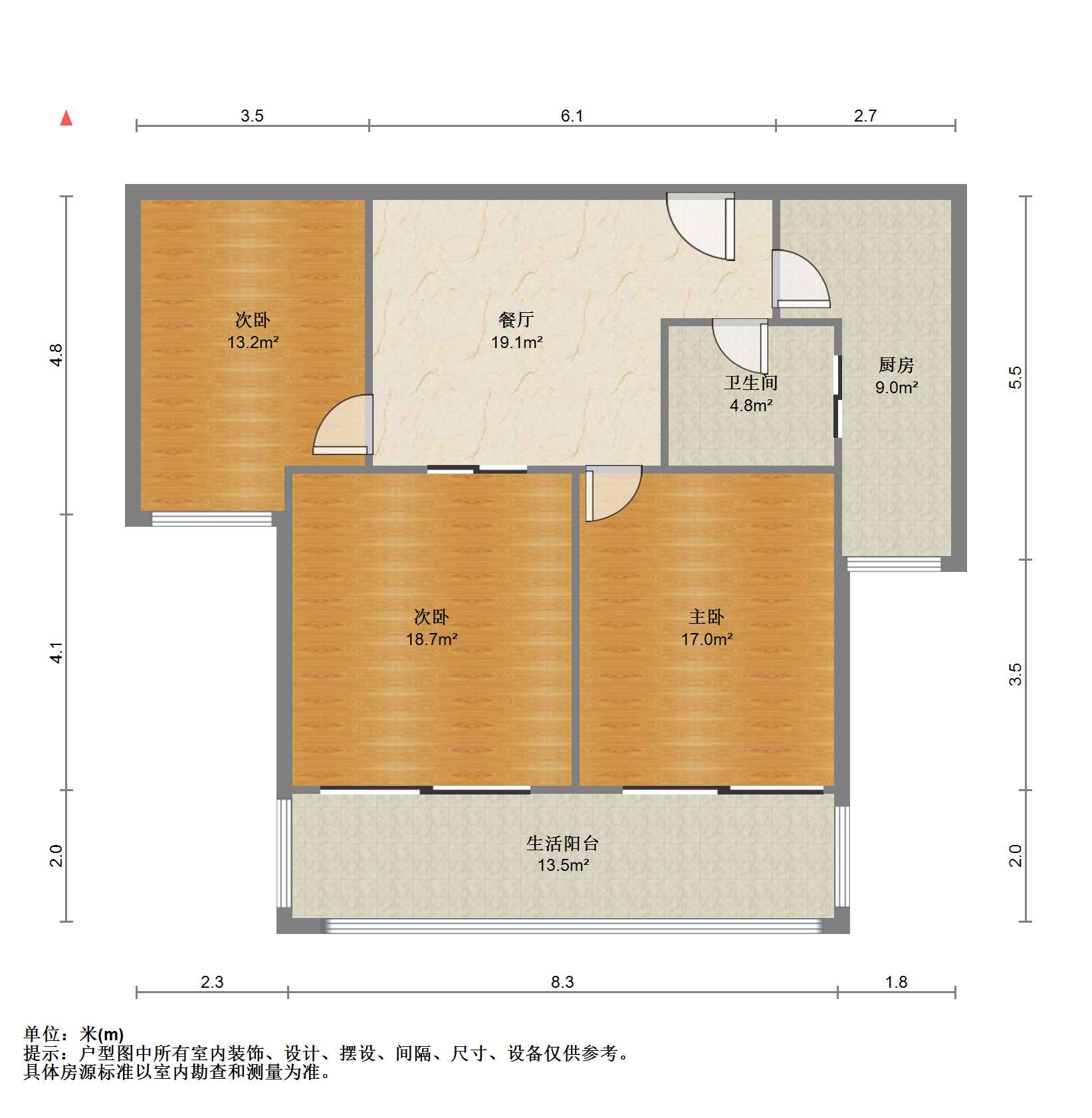 七星花园 3室1厅1卫 105.00m&sup2;