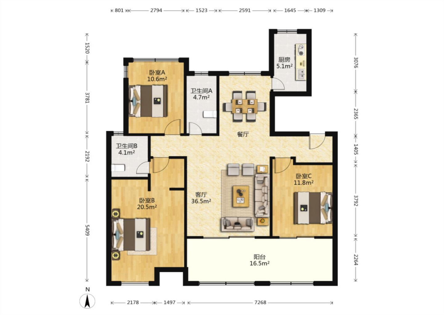 万科白鹭郡 3室2厅2卫 120m&sup2;