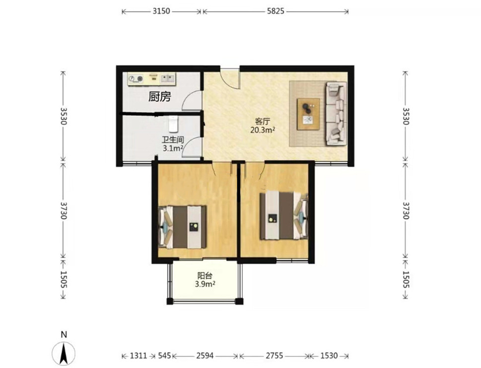 炜赋花苑 2室2厅1卫 77.98m&sup2;