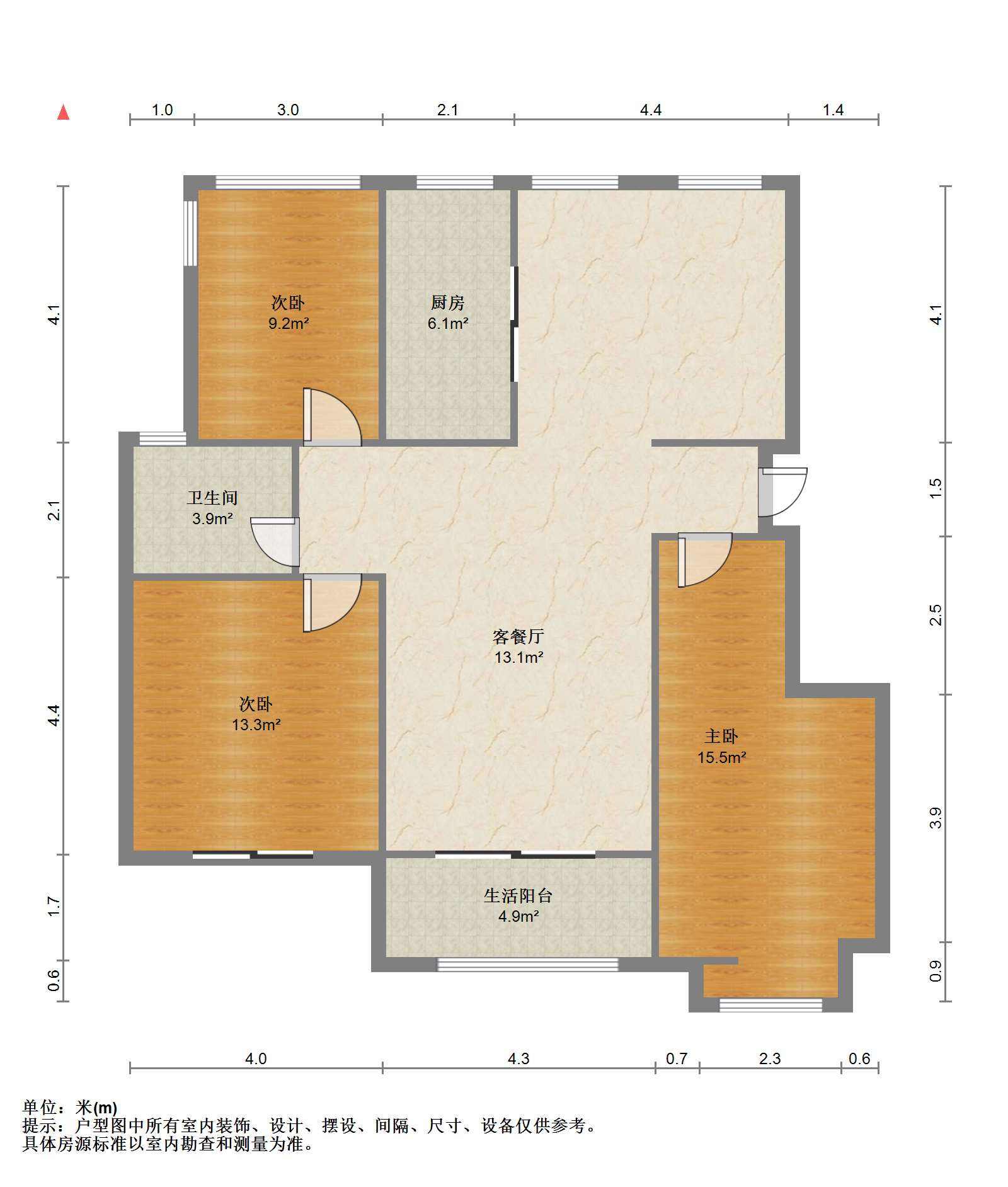 盛和九里香堤二期 3室2厅2卫 110.00m&sup2;
