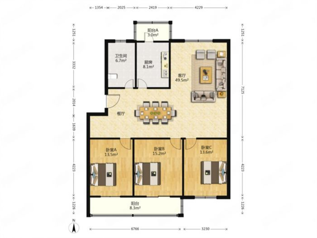 和谐汇景新苑 3室2厅1卫 140m&sup2;