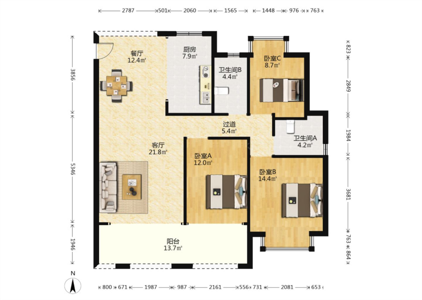 华强城 3室2厅2卫 129m&sup2;