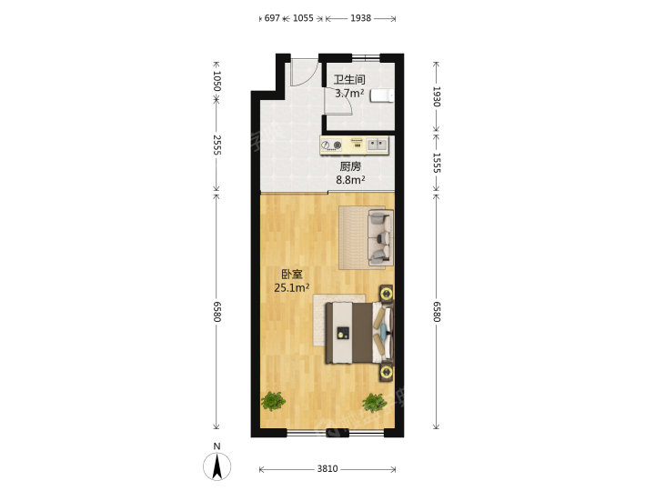 精英汇 1室1厅1卫 60m²