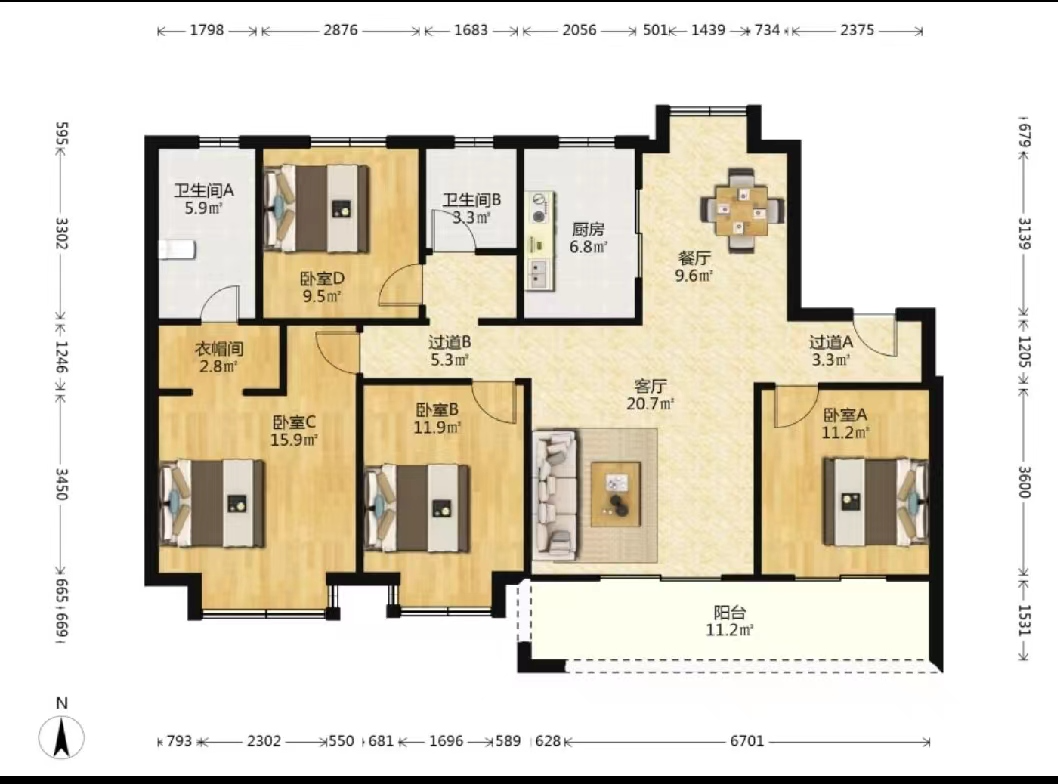 融创盛和九里桃源 4室2厅2卫 143.45m²