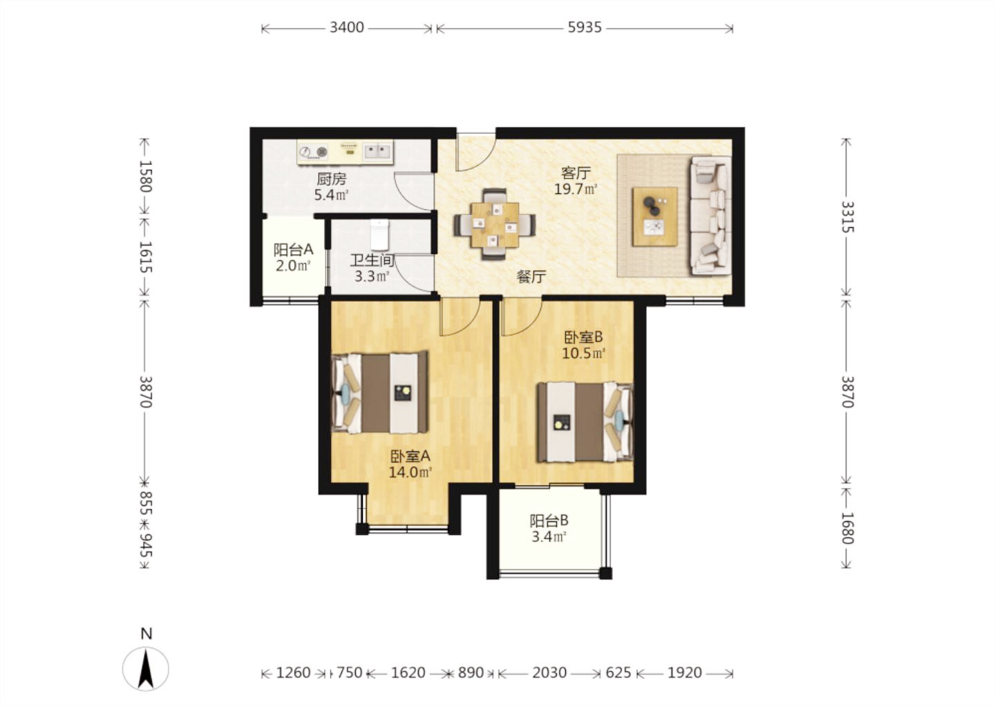 惠泽苑 2室1厅1卫 83m&sup2;