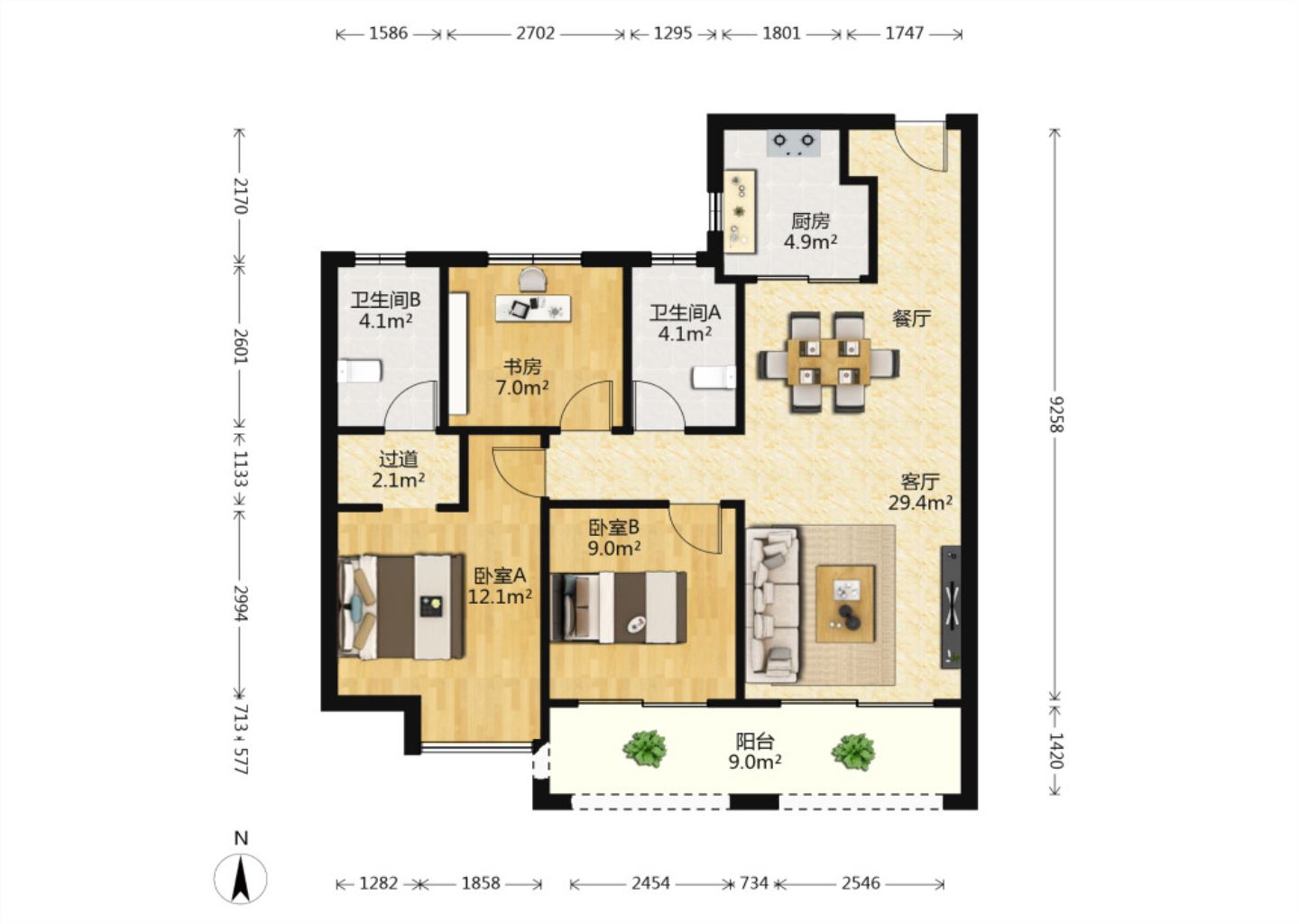 华润悦府 3室2厅1卫 109.8m²