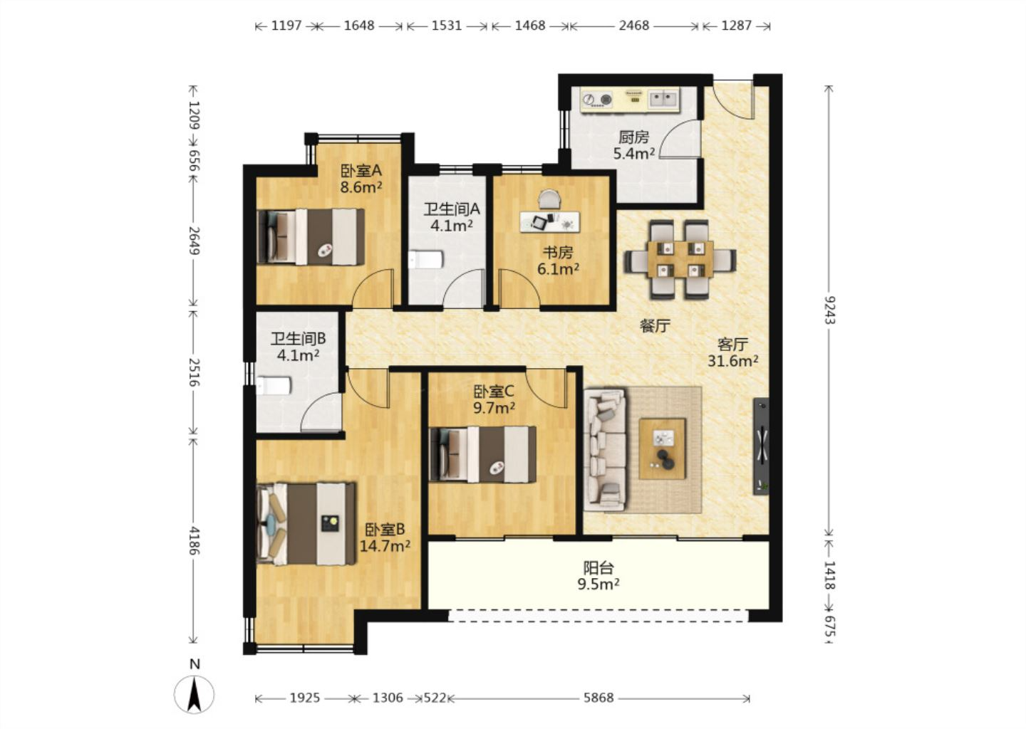 华润悦府 3室2厅2卫 123.39m&sup2;