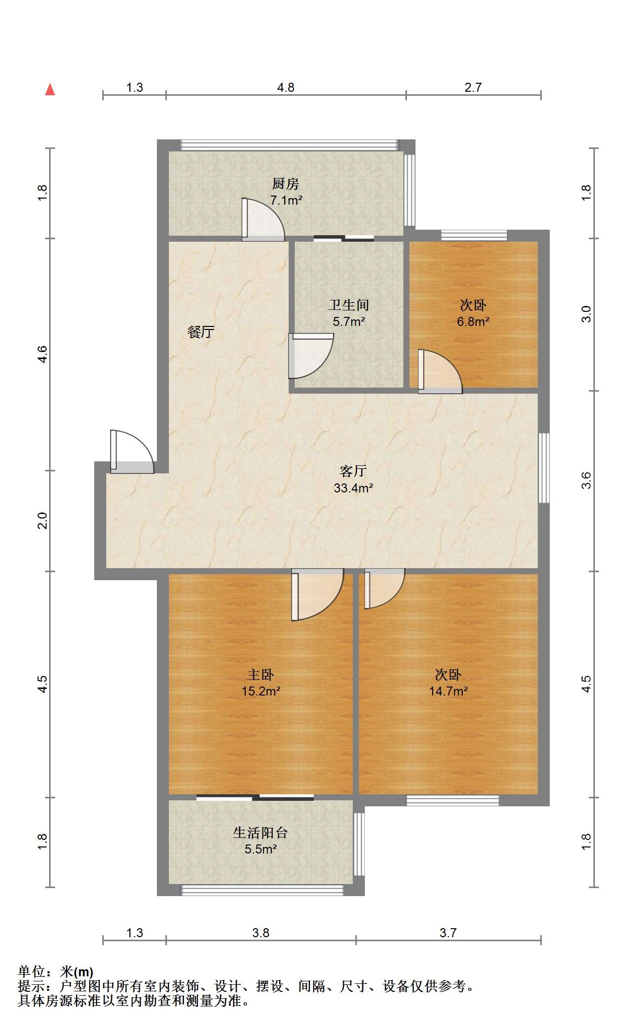 外滩小区 3室2厅1卫 96.07m&sup2;