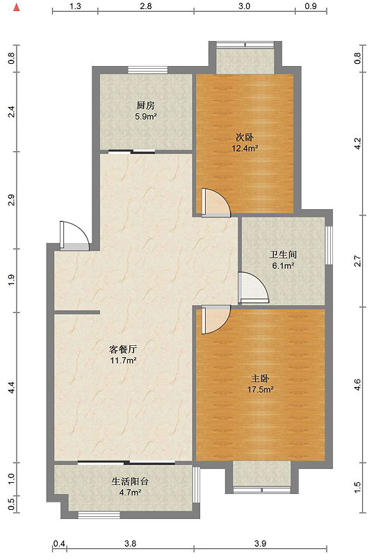 金霞南苑南区 2室2厅1卫 98.00m&sup2;