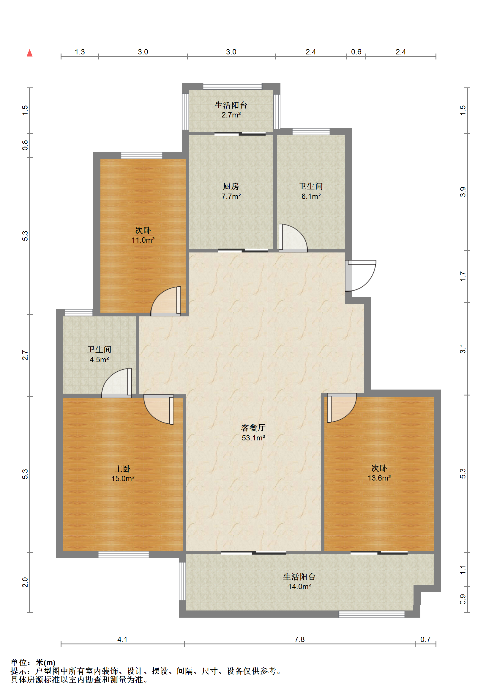 江海佳苑 3室2厅2卫 143m&sup2;