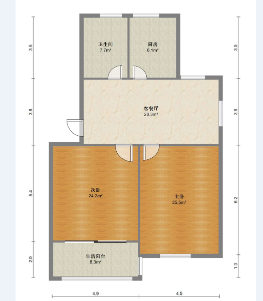 学田苑 2室1厅1卫 64.5m&sup2;