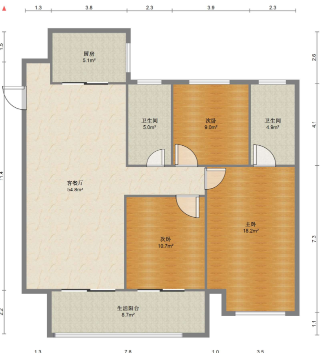 湖山源著 3室2厅2卫 114m&sup2;