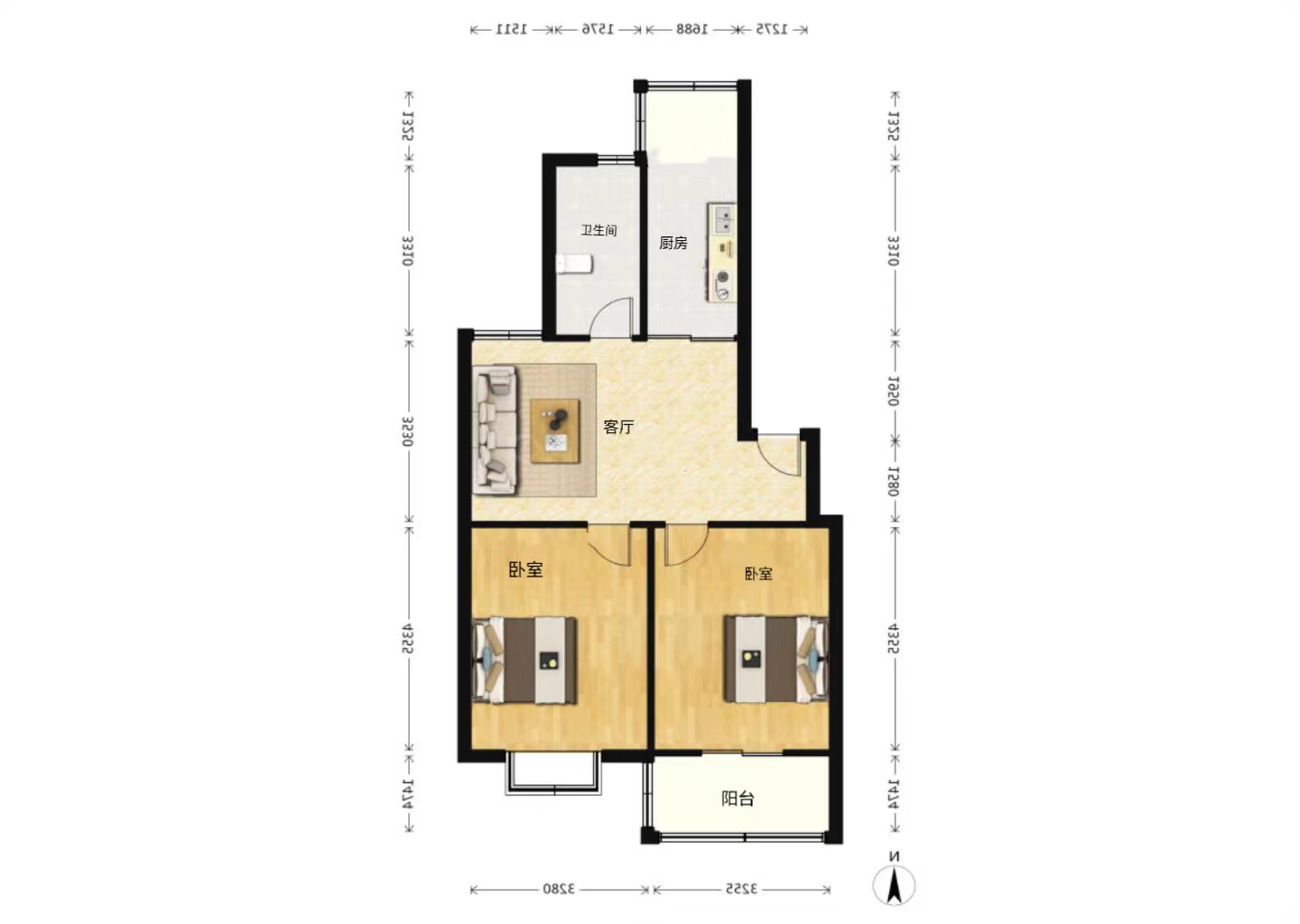 外滩北苑 2室1厅1卫 78.7m²