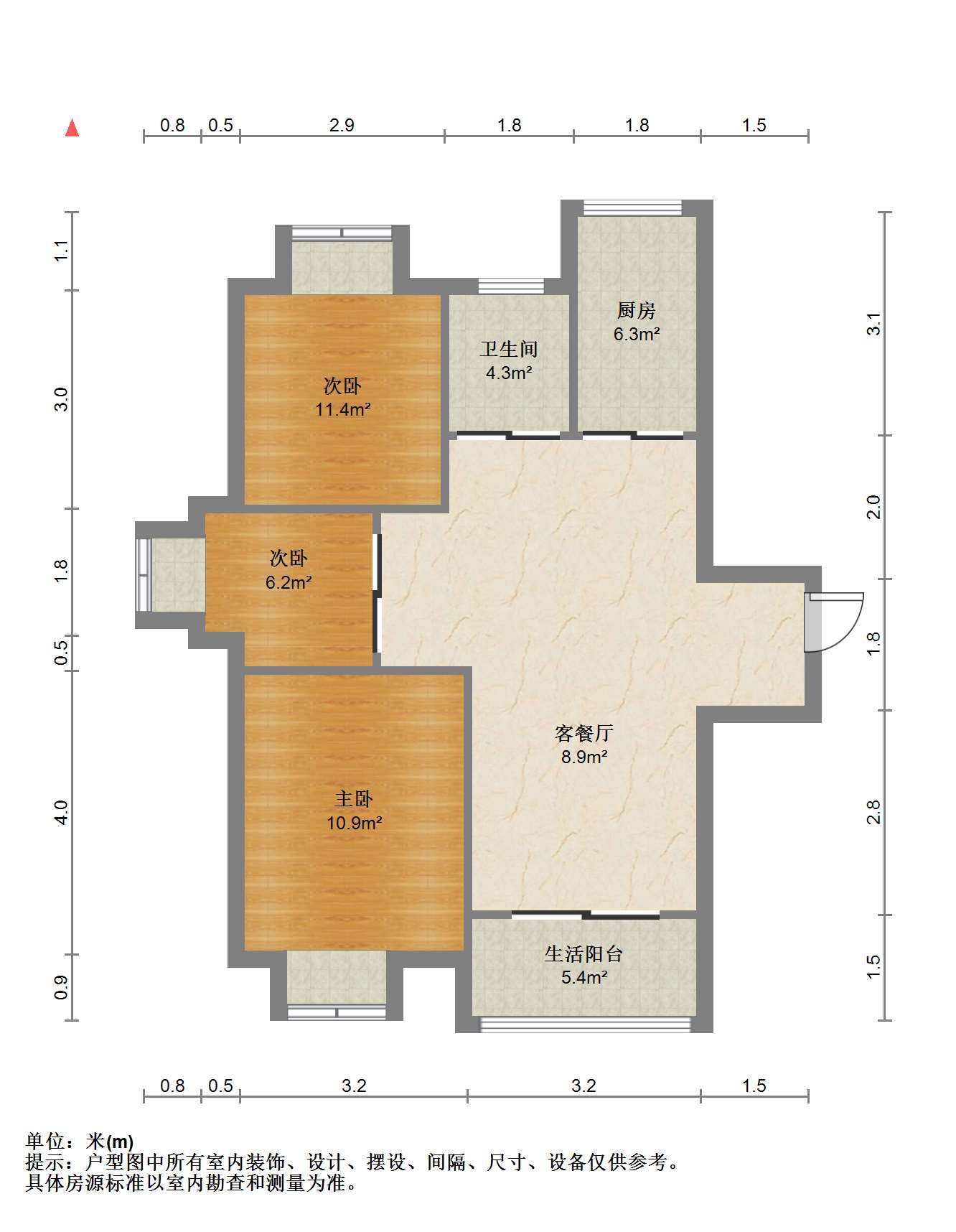 苏建阳光新城 3室2厅1卫 108.92m&sup2;