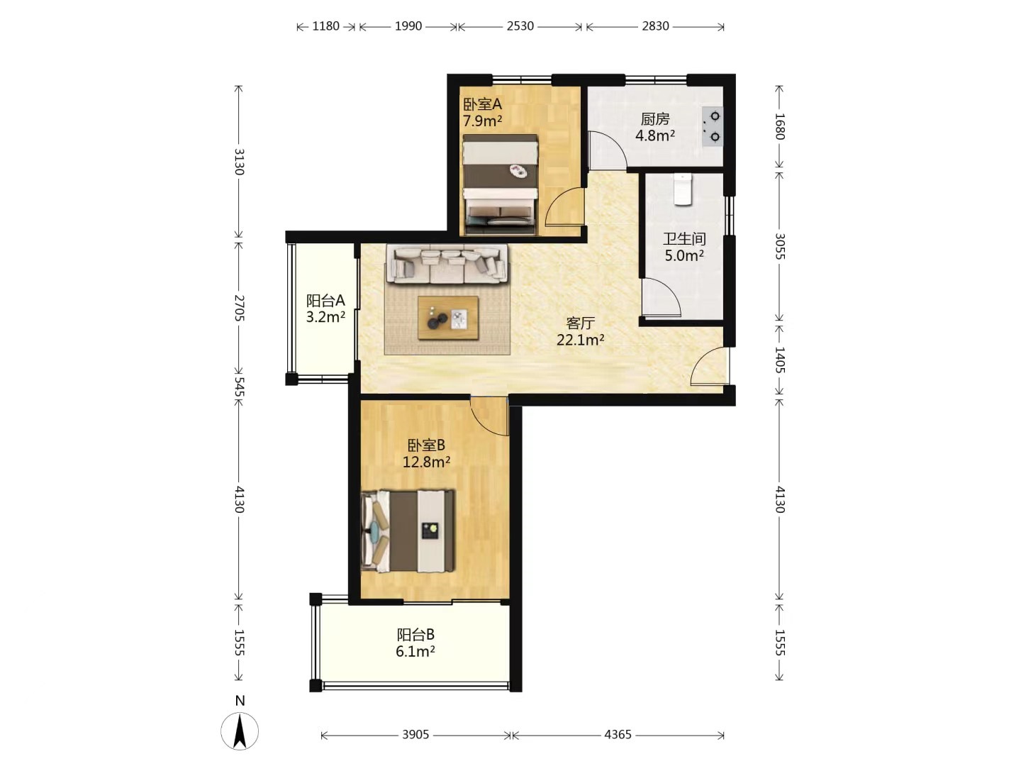 惠泽苑 2室1厅1卫 88m&sup2;