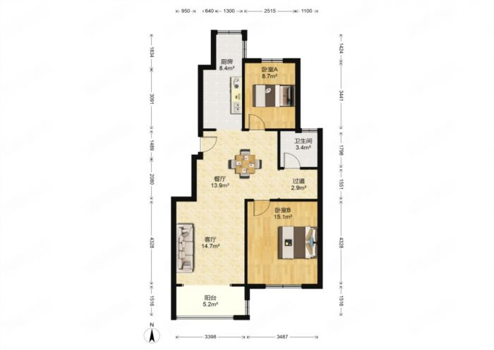 外滩花苑 2室1厅1卫 93.00m&sup2;