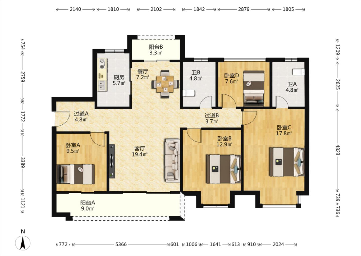 世茂云锦(九龙庭广场) 4室2厅2卫 142m&sup2;