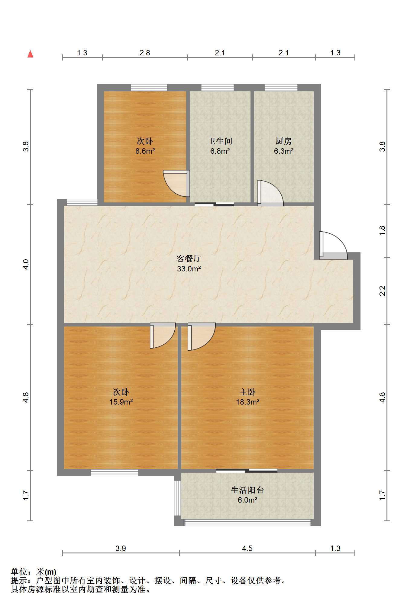 北山花苑 3室2厅1卫 110.58m&sup2;