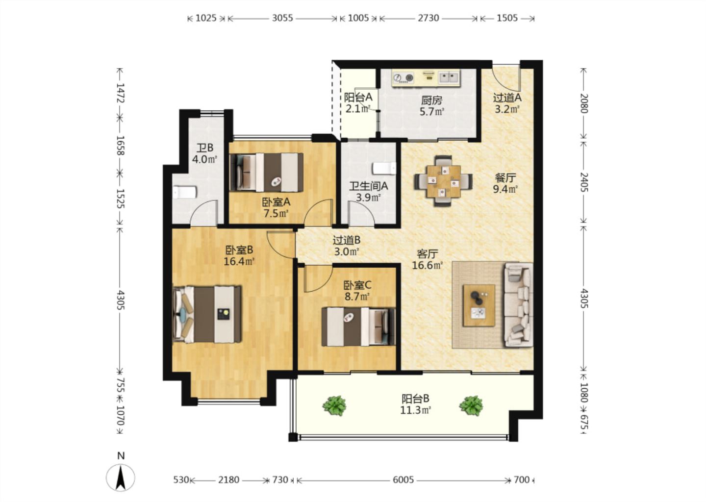 碧桂园时代悦城 3室2厅2卫 114m&sup2;