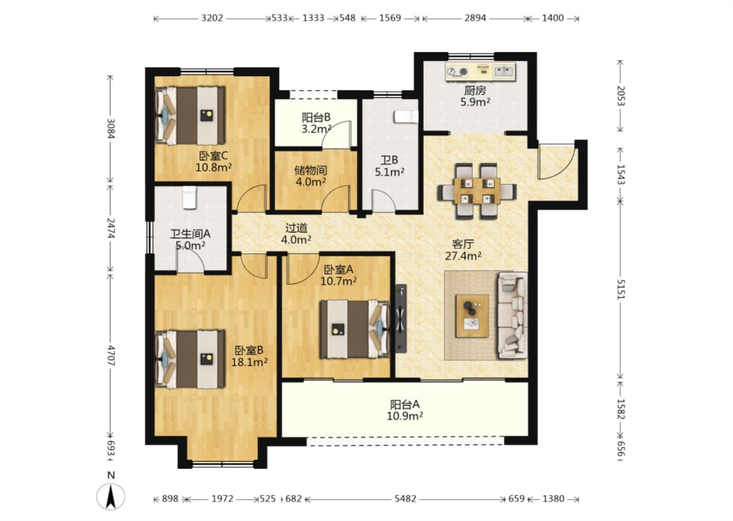 新城香溢紫郡 4室2厅2卫 138.55m²