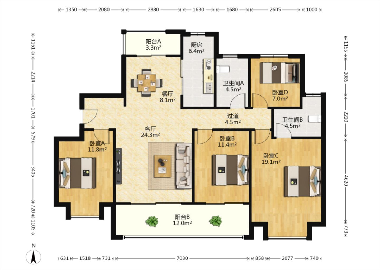 中海翠湖溪岸 4室2厅2卫 143m&sup2;