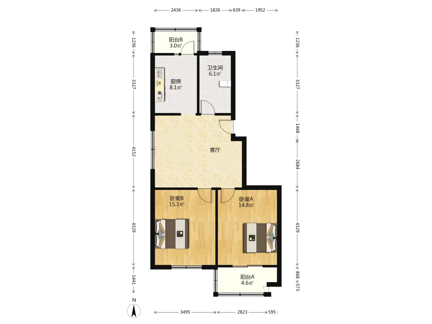 和盛林荫水岸 2室2厅1卫 78m&sup2;