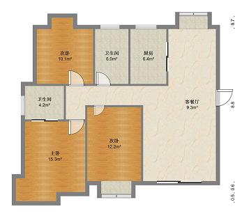 和盛林荫水岸 3室2厅1卫 138.00m&sup2;