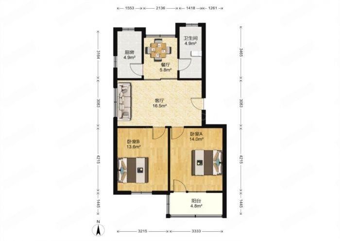 光明西村 2室2厅1卫 74.17m²