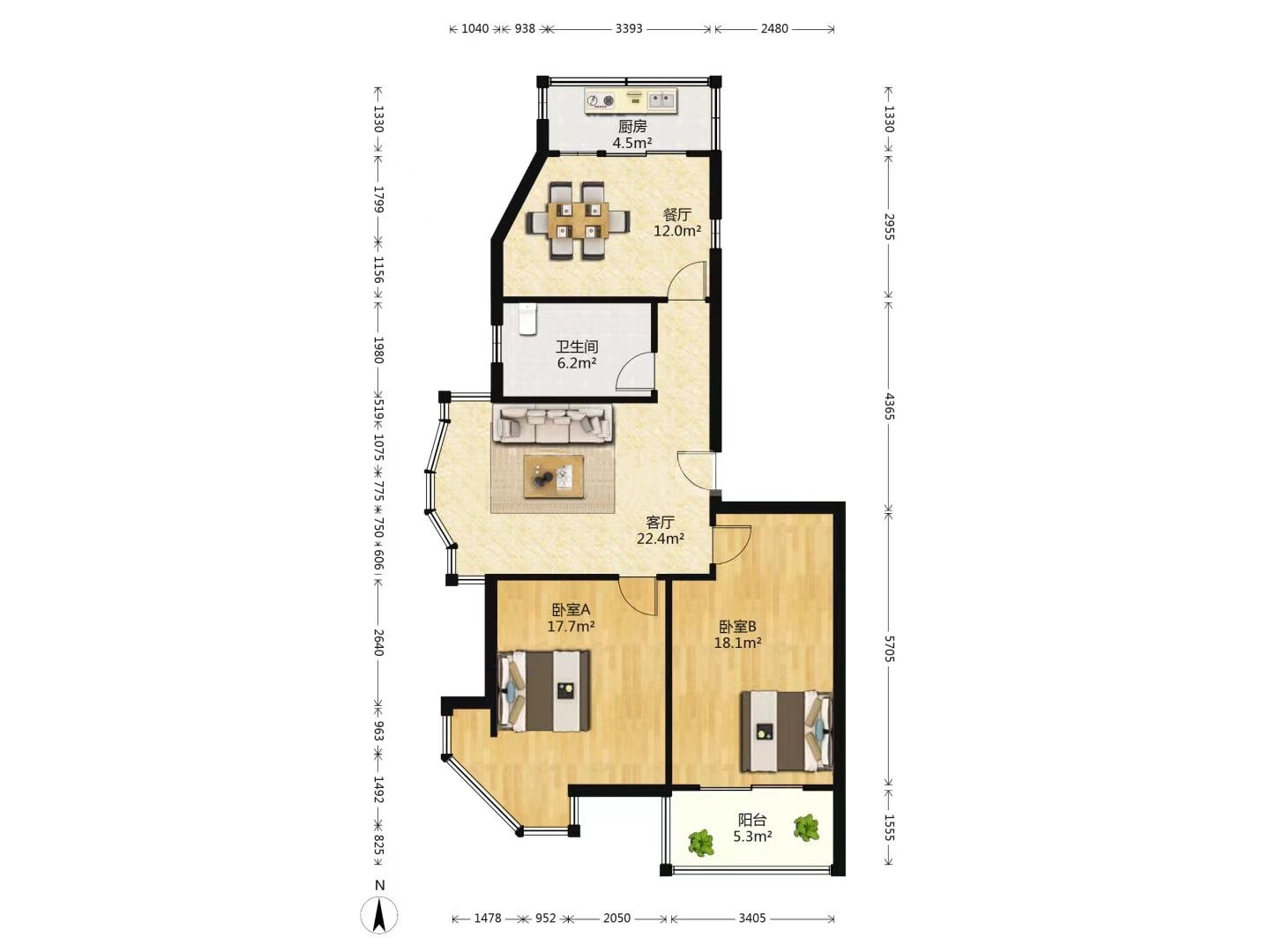 东晖花园 2室2厅1卫 96.95m&sup2;