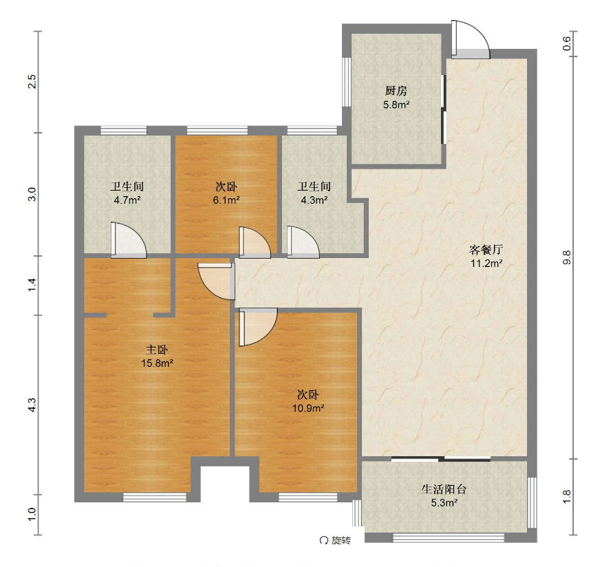 富力院士廷 3室2厅2卫 109m&sup2;