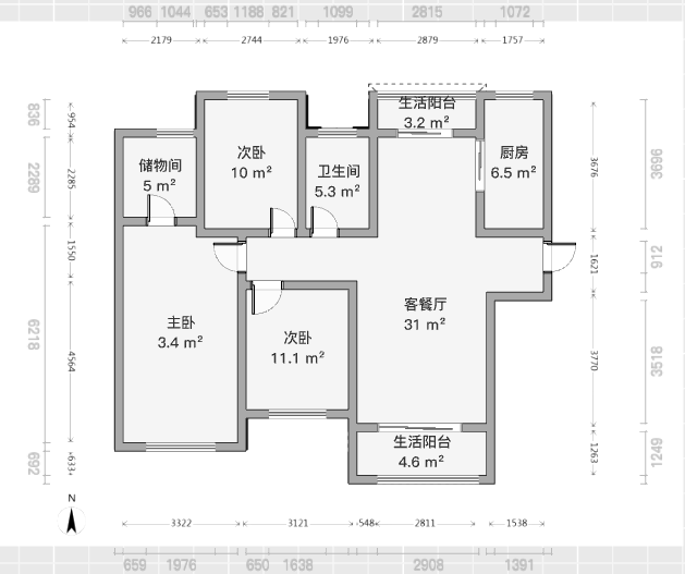 南通橡树湾 3室2厅1卫 128.00m&sup2;